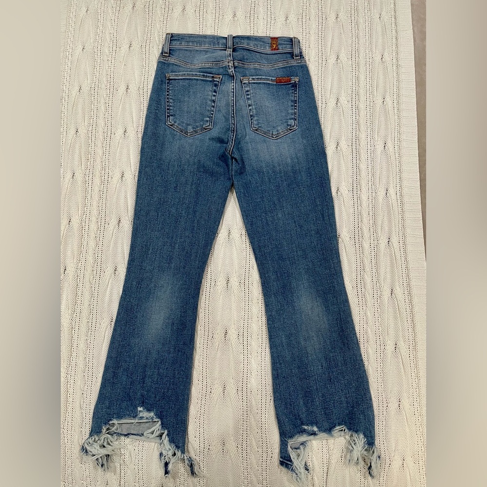 7 For All Mankind Frayed Hem Flare Jeans 24 Blue - Picture 2 of 9